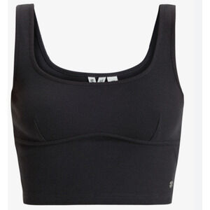 Roxy Women's Pretty Please Crop Ribbed Black Tank Top Scoop Neck XL NWT